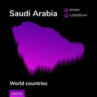 Arabia arabia 3d carta geografica. stilizzato neon digitale isometrico a strisce vettore carta geografica di Arabia arabia nel viola e rosa colori su il nero sfondo