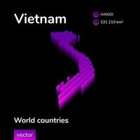 Vietnam 3d carta geografica. stilizzato a strisce isometrico neon vettore carta geografica di Vietnam è nel viola colori su nero sfondo. educativo striscione.