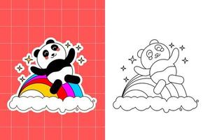 colorazione pagina di panda famiglia per bambino piccolo vettore