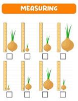 misurazione lunghezza con governate. formazione scolastica sviluppando foglio di lavoro. gioco per bambini.vettore illustrazione. pratica fogli.cipolla misurazione nel pollici vettore