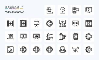 25 video produzione linea icona imballare vettore
