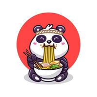 carino panda mangiare ramen spaghetto cartone animato vettore icona illustrazione. animale cibo icona concetto isolato premio vettore. piatto cartone animato stile