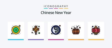 Cinese nuovo anno linea pieno 5 icona imballare Compreso . regalo. tazza. Natale. regalo. creativo icone design vettore