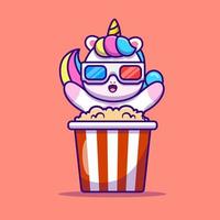 carino unicorno mangiare Popcorn cartone animato vettore icona illustrazione. animale cibo icona concetto isolato premio vettore. piatto cartone animato stile