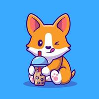 carino corgi bevanda latte tè boba cartone animato vettore icona illustrazione. animale bevanda icona concetto isolato premio vettore. piatto cartone animato stile