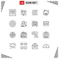 impostato di 16 moderno ui icone simboli segni per multimedia media gallone Ingranaggio server modificabile vettore design elementi