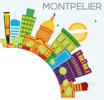 Montpellier orizzonte con colore edifici, blu cielo e copia spazio. vettore