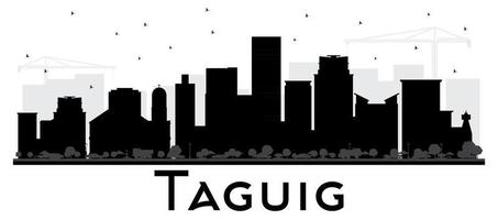 taguig Filippine orizzonte nero e bianca silhouette. vettore illustrazione. semplice piatto concetto per turismo presentazione, cartello. attività commerciale viaggio concetto. taguig paesaggio urbano con punti di riferimento.