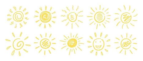 insieme di elementi di doodle sun.design. illustrazione vettoriale. vettore