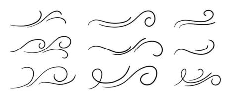 set di doodle del vento disegnato a mano, illustrazione vettoriale. vettore