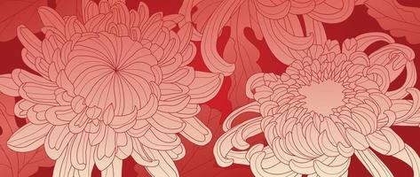 contento Cinese nuovo anno lusso stile modello sfondo vettore. orientale mamme fiore linea arte con oro e rosso colore struttura. design illustrazione per sfondo, carta, manifesto, confezione, pubblicità. vettore