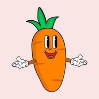 carota cartone animato carattere, carota retrò disegno, carota portafortuna vettore illustrazione adatto per cibo attività commerciale.