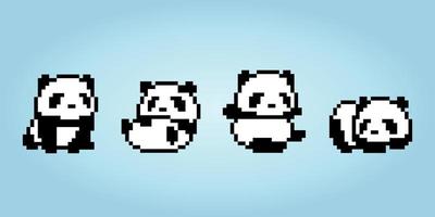 raccolta di pixel di panda a 8 bit. animali per risorse di gioco e schemi a punto croce nelle illustrazioni vettoriali. vettore