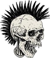 punk cranio con mohawk capelli vettore