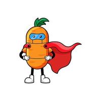 carino cibo verdura carota robot con supereroe costume mascotte. vettore