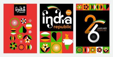 collezione di India 26 gennaio repubblica giorno geometrico illustrazione. per saluto carta, sfondo, manifesto, libro coperchio, striscione, inviare design. vettore