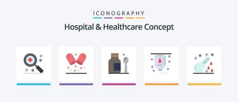 ospedale e assistenza sanitaria concetto piatto 5 icona imballare Compreso .. creativo icone design vettore