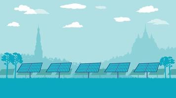 piatto cartone animato lato Visualizza di solare azienda agricola pannelli su terra vettore