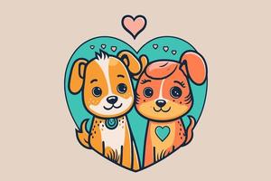 carino coppia cani nel amore animale San Valentino giorno carta invito sfondo vettore