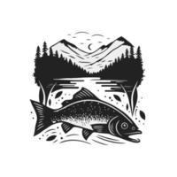 pesca pesce nel il acqua vuoto e bianca Vintage ▾ logo design modello vettore