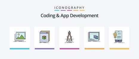 codifica e App sviluppo linea pieno 5 icona imballare Compreso app. tecnologia. logo. bot. androide. creativo icone design vettore
