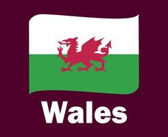 Galles bandiera nastro con nomi simbolo design Europa calcio finale vettore europeo paesi calcio squadre illustrazione