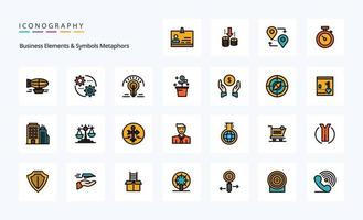 25 attività commerciale elementi e simboli metafore linea pieno stile icona imballare vettore