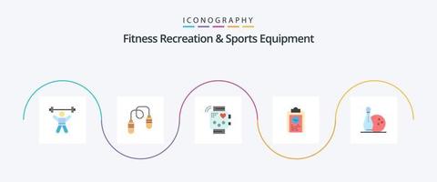 fitness ricreazione e gli sport attrezzatura piatto 5 icona imballare Compreso progresso. allenatore. saltare. clipboard. battito cardiaco vettore