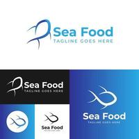 mare cibo logo. pesce logo.vettore illustrazione.nero,blu e bianca colore. vettore