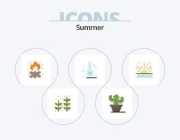 estate piatto icona imballare 5 icona design. mare. vacanza. falò. termometro. spiaggia vettore