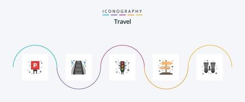 viaggio piatto 5 icona imballare Compreso ricerca. binoculare. città. cartello. strada vettore