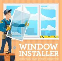 installazione di finestra. installatore, attrezzo kit, livello vettore