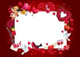 san valentino giorno telaio di Cupido, fiori e cuori vettore
