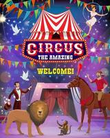 circo mostrare di acrobata, mago, giocoliere, animali vettore