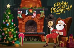 Natale il camino, natale albero, i regali e Santa vettore