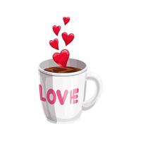 amore scritto su tazza di caffè con cuori vettore