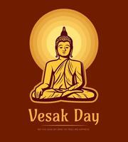 Vesak giorno. Budda sedersi sotto pieno Luna vettore