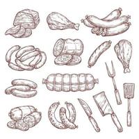 carne salsicce, prosciutto, salame e macellaio coltello vettore