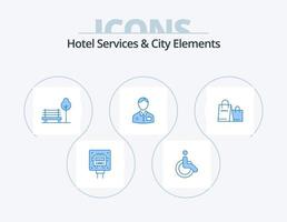 Hotel Servizi e città elementi blu icona imballare 5 icona design. Borsa . Hotel. banch . portiere. fattorino vettore