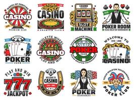 casinò icone di roulette, poker carte, patatine fritte, dado vettore