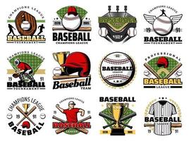 baseball sport Giocatori, palle, pipistrelli e trofeo tazza vettore