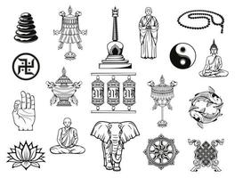 buddismo religione simbolo, buddha, ying yang, loto vettore