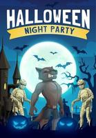 Halloween orrore notte pipistrelli, zucche, mummie vettore
