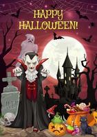 Halloween su cimitero, dracula e castello, ossequi vettore