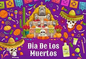 altare con fotografie di morto, dia de los muertos vettore