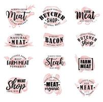 macellaio negozio azienda agricola carne prodotti schizzo lettering vettore