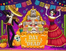 messicano giorno di morto scheletri, altare, zucchero teschi vettore