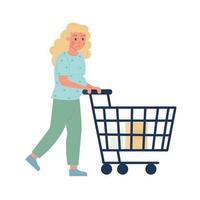 incinta donna shopping nel un' supermercato con un' carrello con drogheria vettore