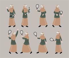 musulmano donna giocando tennis cartone animato personaggio collezione vettore