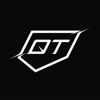 qt logo monogramma lettera con scudo e fetta stile design vettore